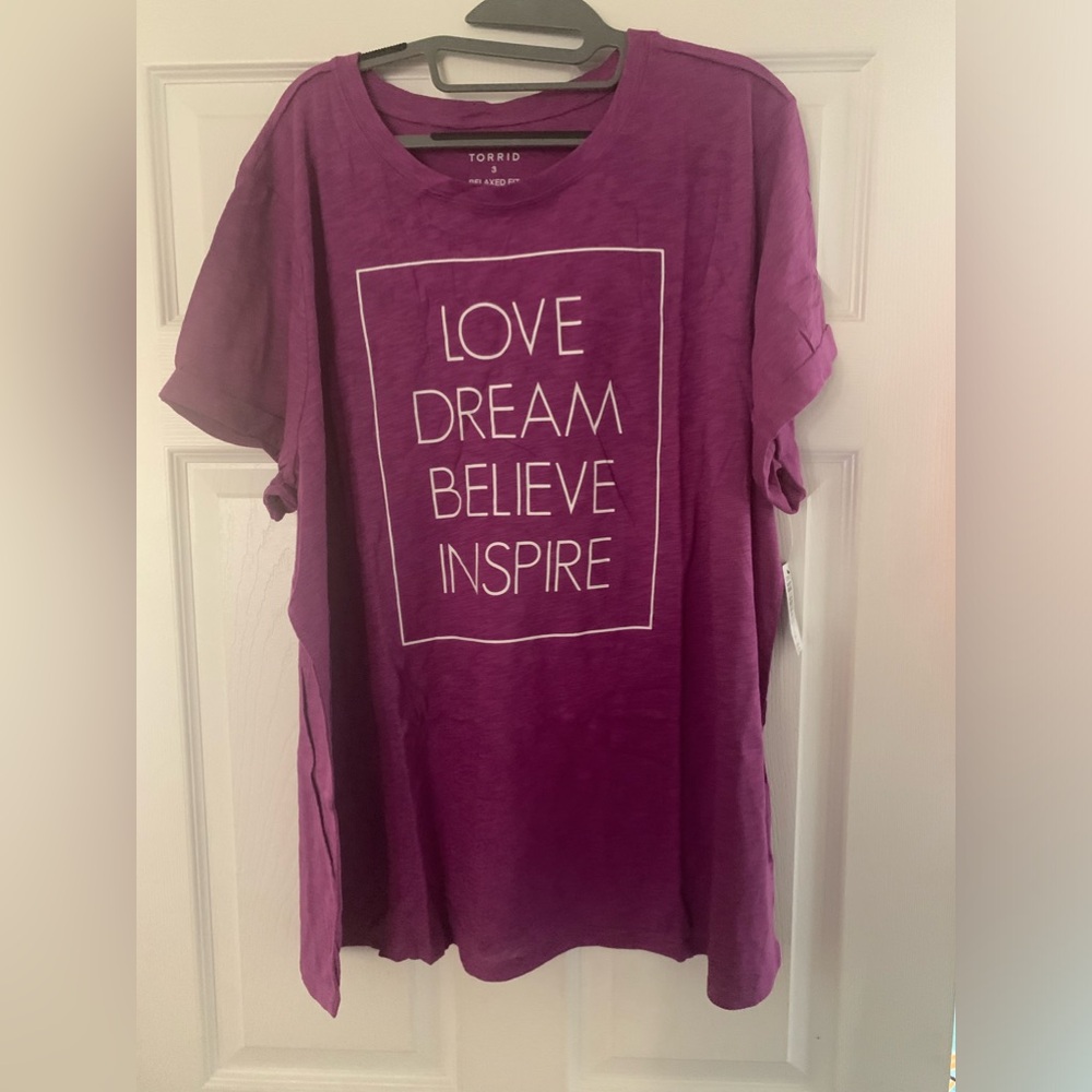 torrid 3X relaxed fit purple love dream believe inspire